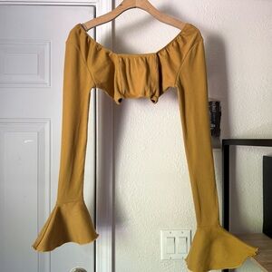 SAMMY B. mustard yellow rib ribbed knit cropped square neck bell long sleeve top